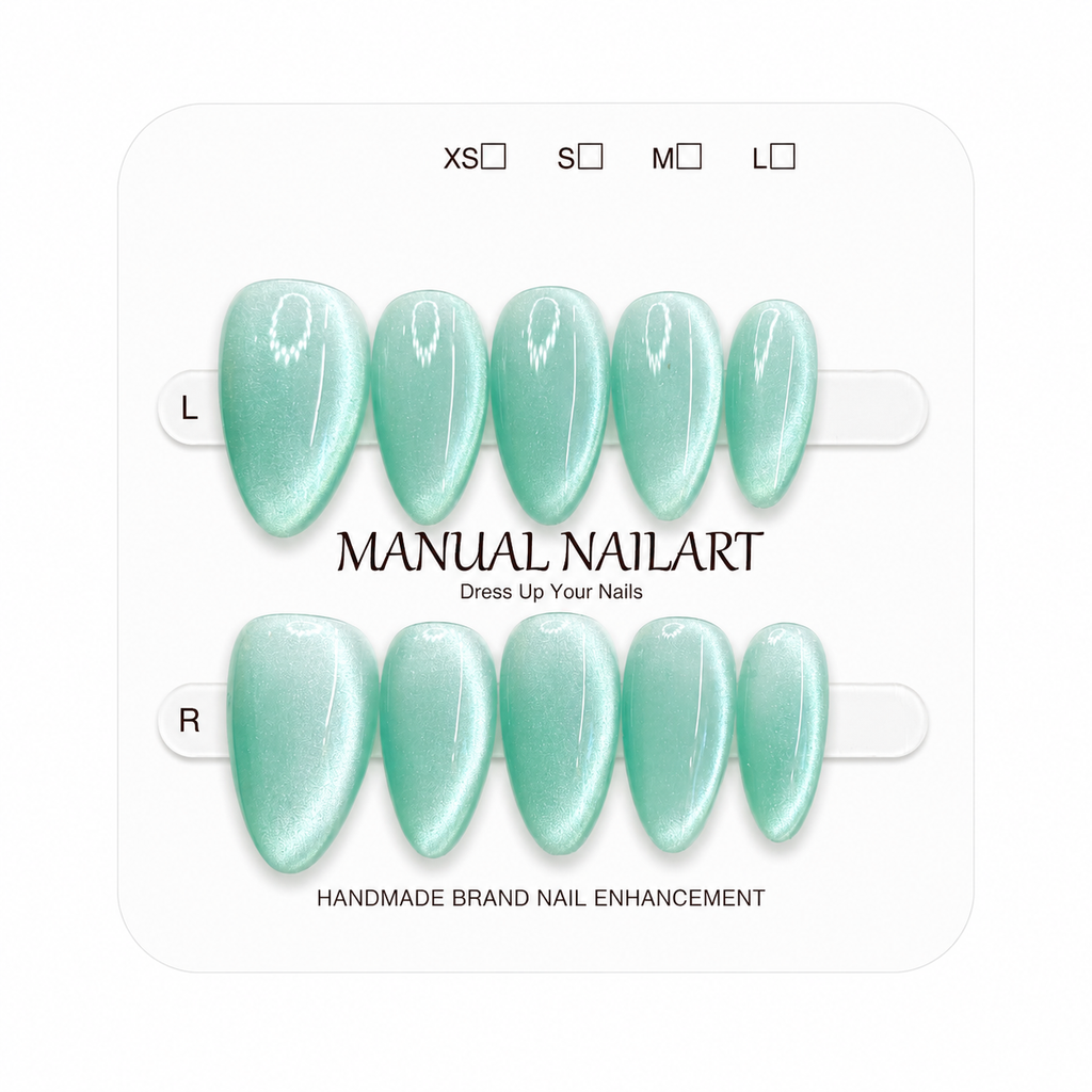 Almond Handmade 10pcs Press on Nails with Cat Eye Effect