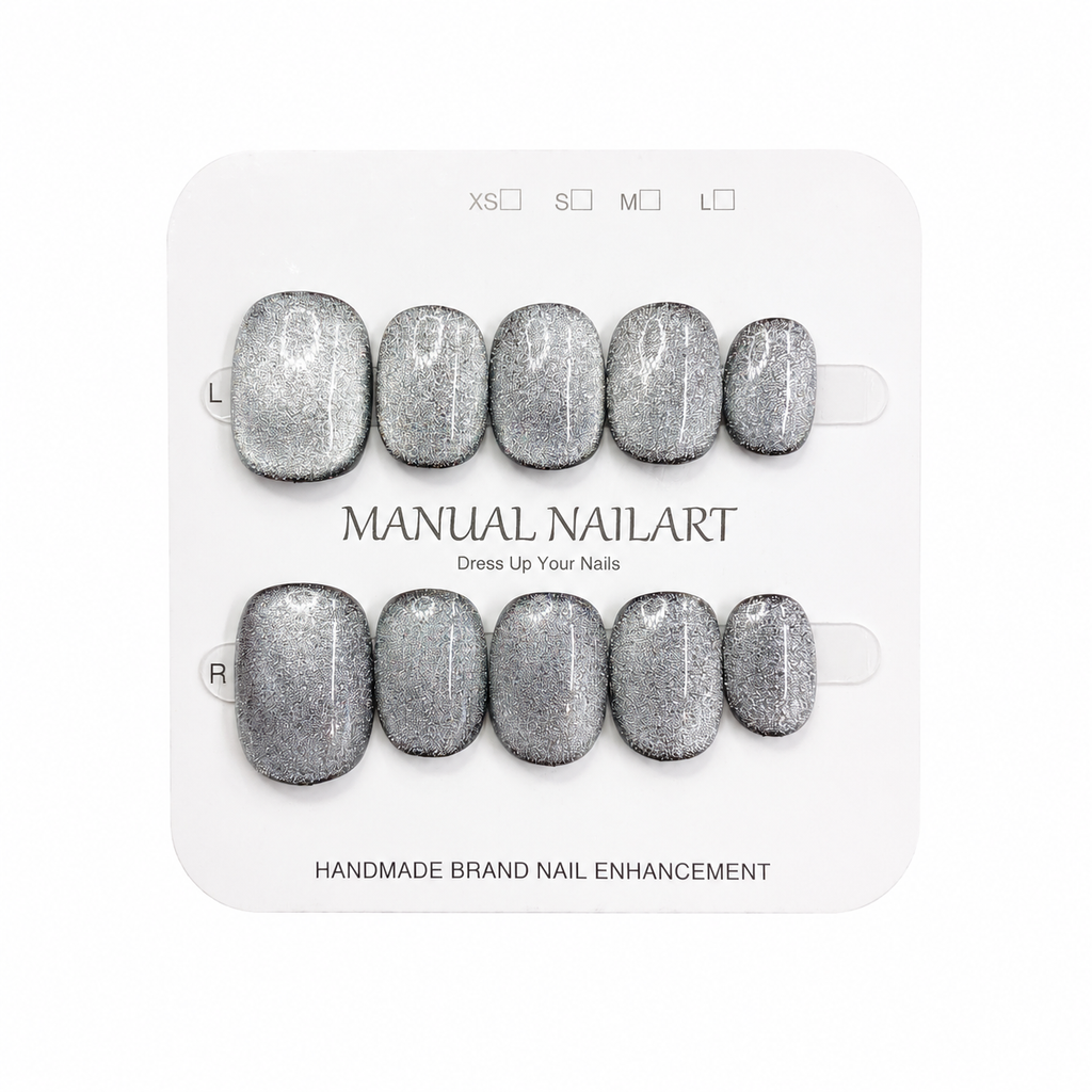 Short Square Handmade 10pcs Press on Nails with Cat Eye Effect