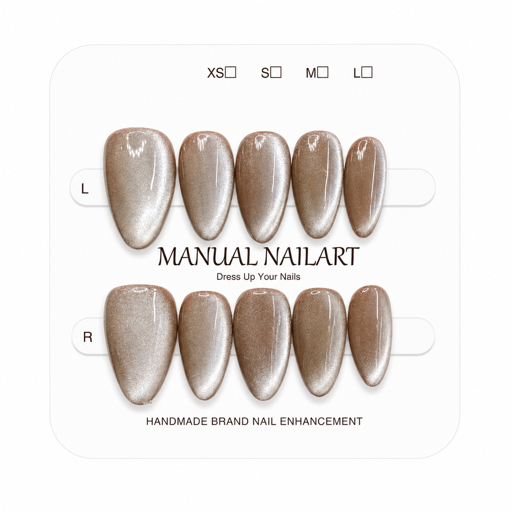 Almond Handmade 10pcs Press on Nails with Cat Eye Effect
