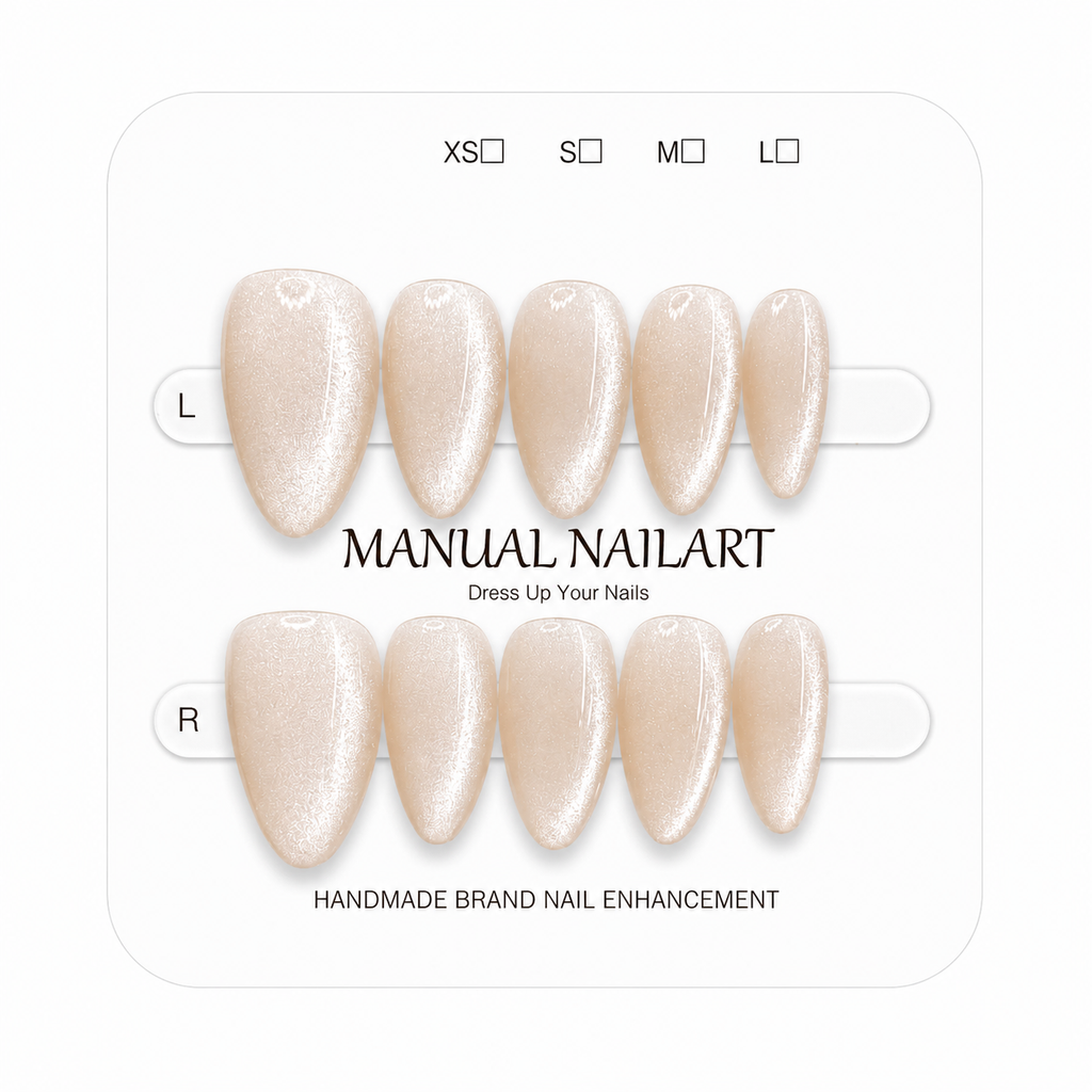 Almond Handmade 10pcs Press on Nails with Cat Eye Effect
