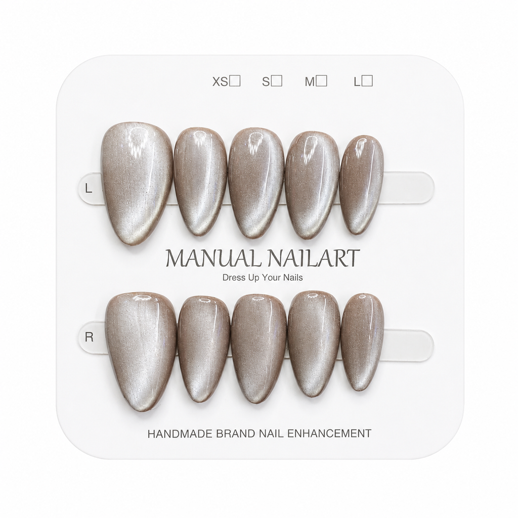 Almond Handmade 10pcs Press on Nails with Cat Eye Effect