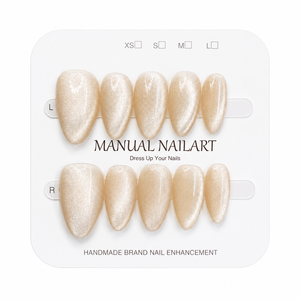 Almond Handmade 10pcs Press on Nails with Cat Eye Effect