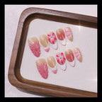 Floral Almond Handmade 10pcs Press on Nails, French Tip, Embossed Flower