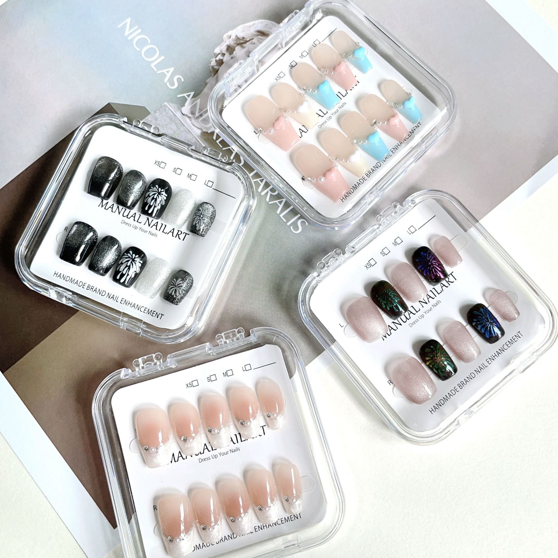 Short Square Handmade 10pcs Press on Nails with Cat Eye Effect